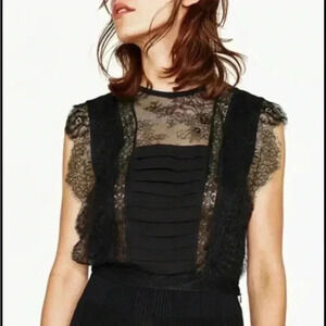 Zara black lace pleated crop top in size small